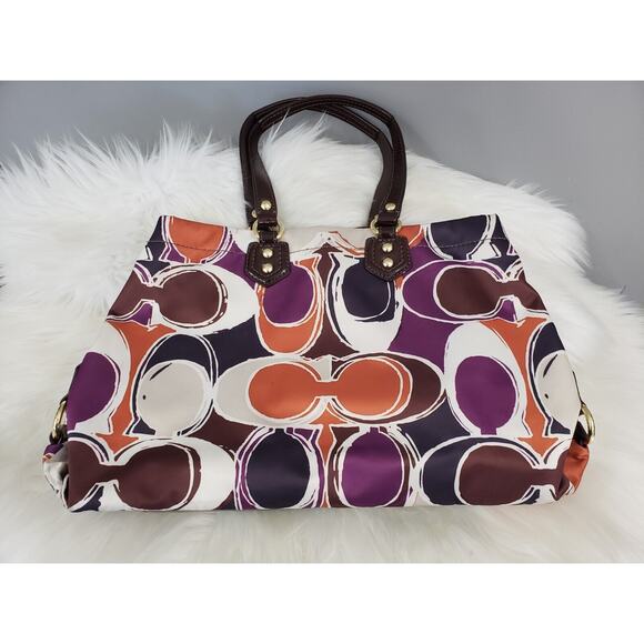GORGEOUS COACH Ashley Logo Scarf Print Sateen Purple Brown Tote Bag Purse F20113 - Picture 13 of 13